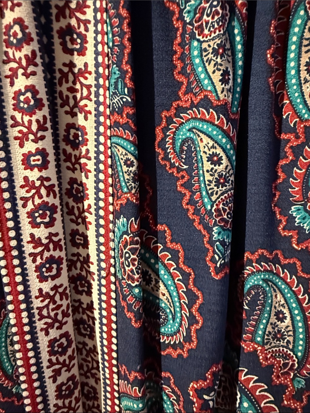 Bohemian Navy Paisley Maxi Dress with Teal and Burgundy Accents - Picture 2 of 3